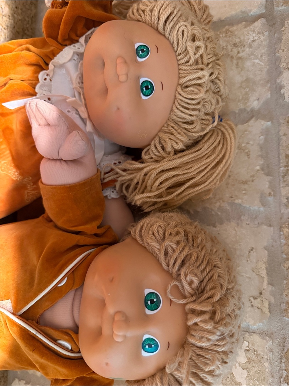 Plush Pair of Orange Outfit Cabbage Patch Dolls (Twins!) - Picture 3 of 4